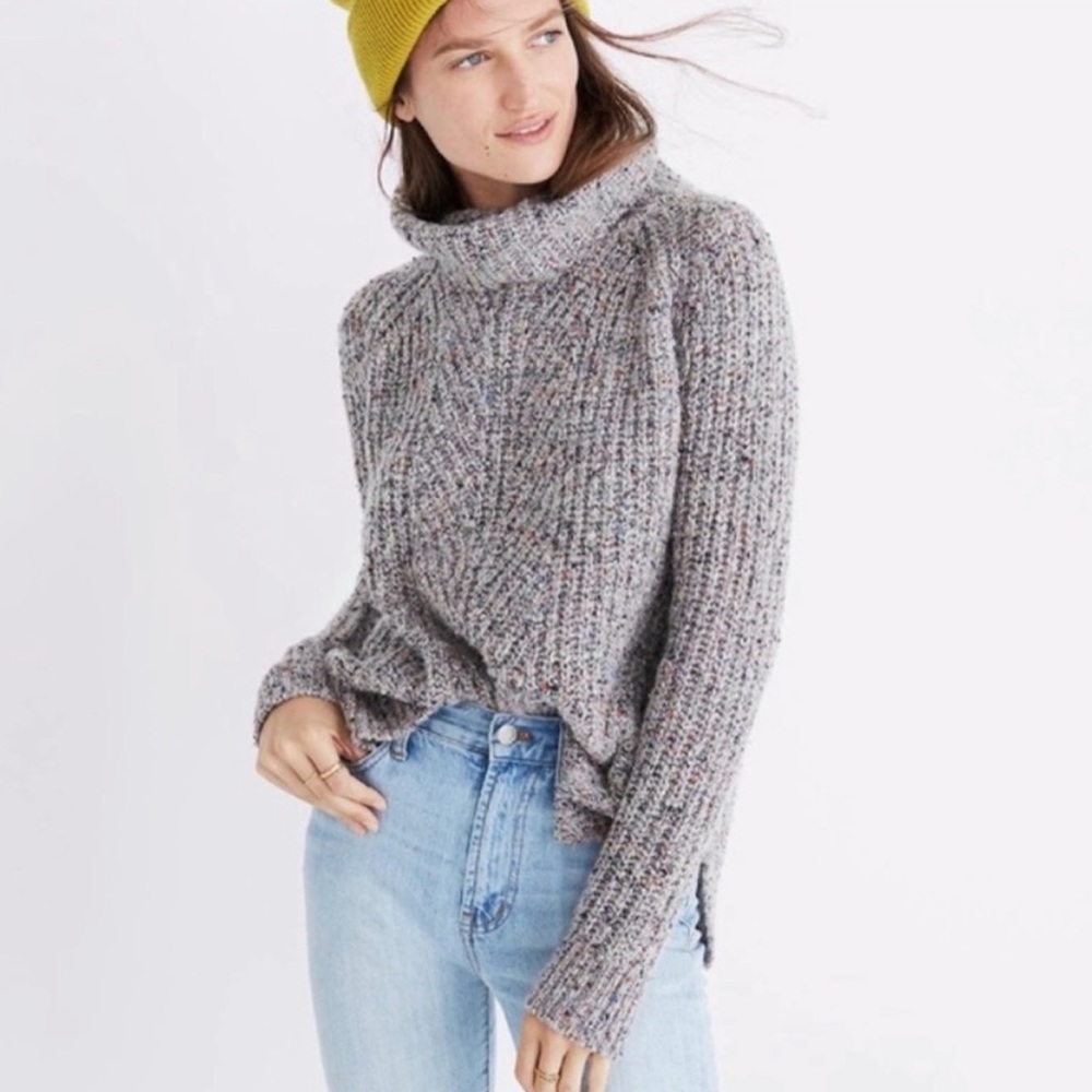 Madewell Colorful Fleck Ribbed Turtleneck Wool Cowl High Neck Sweater